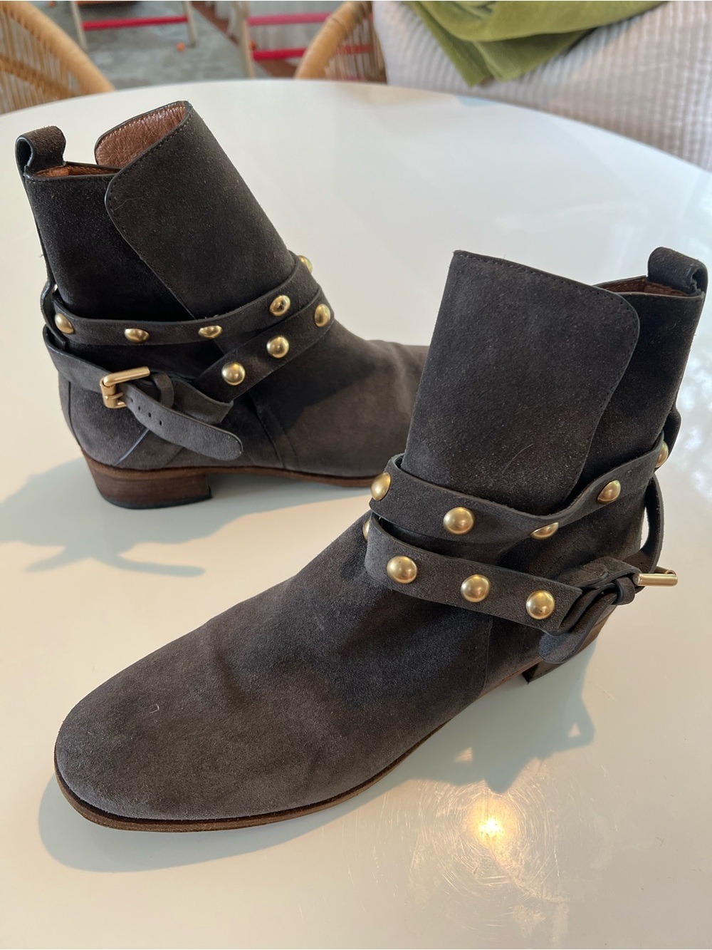 SeeBy Chloe - Women’s Gray Suede Studded Ankle Boots - Picture 2 of 8